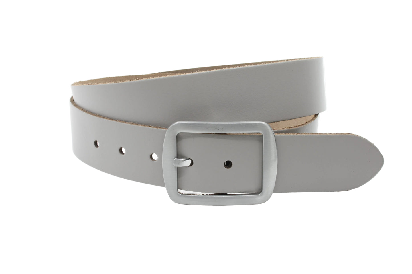 Dames riem grijs - Basic leren riem 4cm met zilveren vierkante gesp
