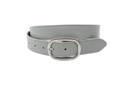 Dames riem grijs - Basic leren riem 3,5cm met zilveren gesp