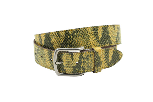 Dames riem geel - Basic leren riem 4cm met slangenprint