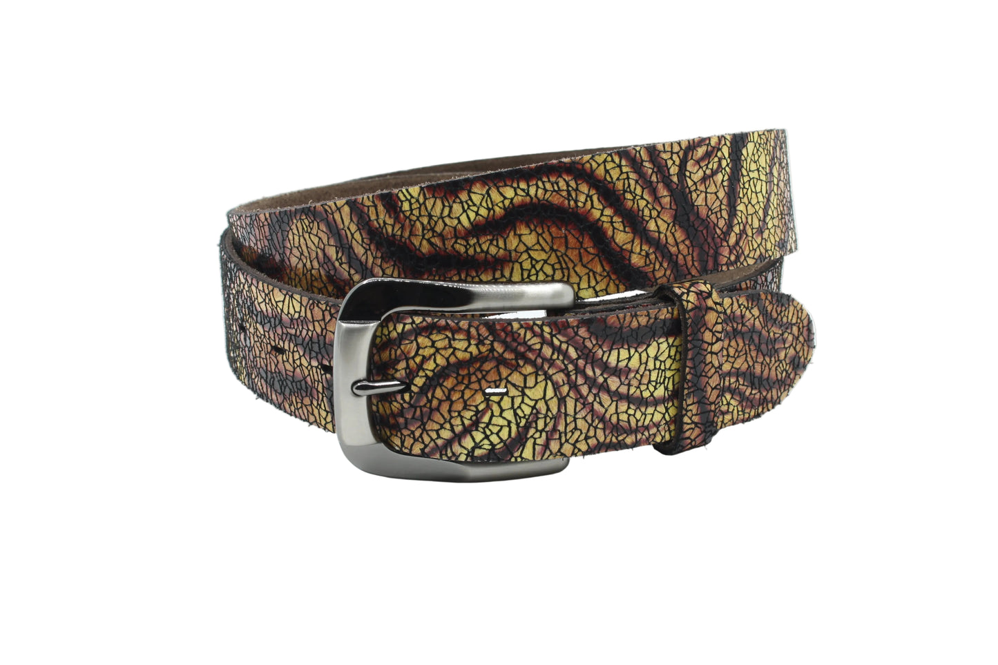 Dames riem bruin - Basic leren riem 4cm met panterprint