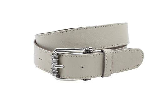 Dames riem beige - Basic leren riem 4cm met zilver-zwarte gesp