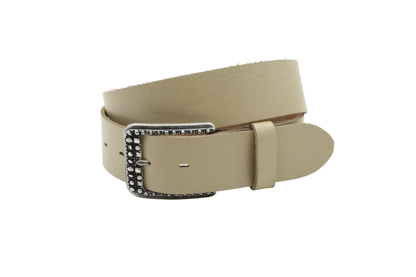 Dames riem beige - Basic leren riem 3,5cm met zilver-zwarte gesp