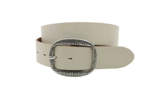 dames jeans riem beige leer 4 cm