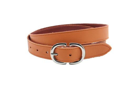 dames smalle riem oranje leer 3 cm