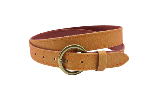 dames jeans riem oranje leer 3 cm