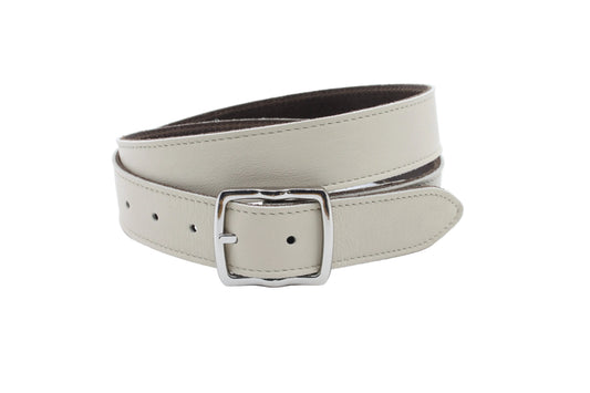 Dames riem beige - Basic leren riem 3,5cm met zilverkleurige gesp