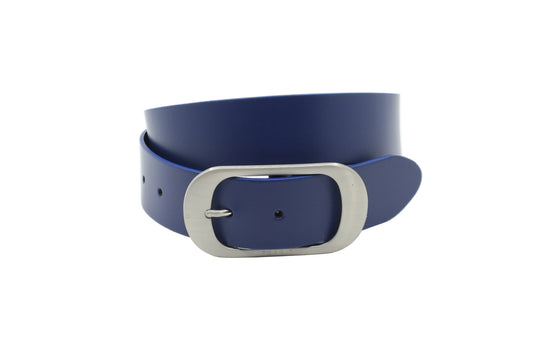 Dames riem blauw - Basic leren riem 4cm met zilveren gesp
