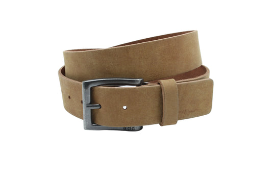 heren jeans riem cognac leer (nubuck) 4 cm