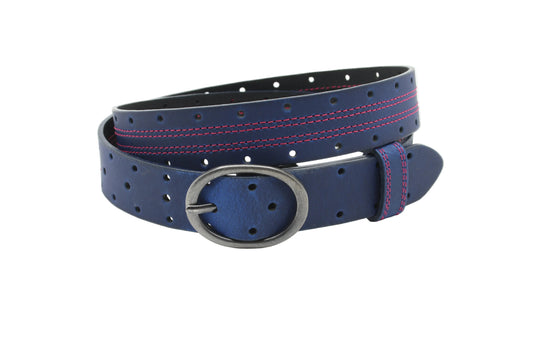 dames smalle riem kobalt blauw leer 3 cm