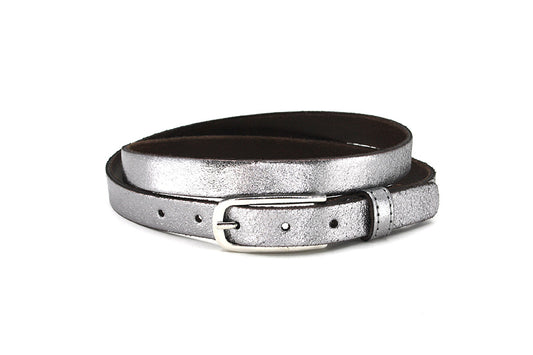 dames smalle riem zilver leer 2 cm
