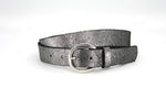 dames smalle riem zwart/zilver leer 3 cm
