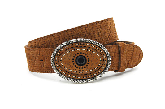 dames jeans riem cognac leer/nubuck 4 cm