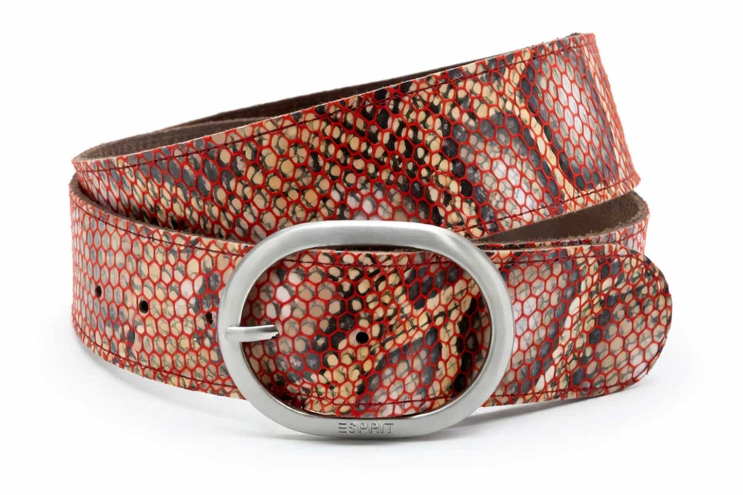 Damesriem rood - Leren brede riem 5cm met slangenprint