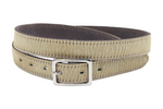 Afdelingriemen.nl luxe beige damesriem van haarleder met zilverkleurige gesp en donkerbruine voering