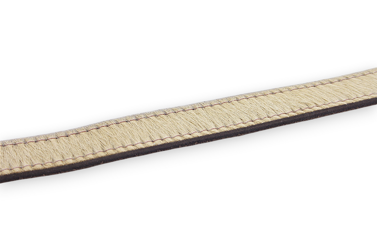 Afdelingriemen.nl luxe beige damesriem van haarleder met versterkte stiksels en donkerbruine voering