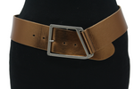 Afdelingriemen.nl brede bronzen metallic leren damesriem van 6 cm met een zilverkleurige gesatineerde gesp