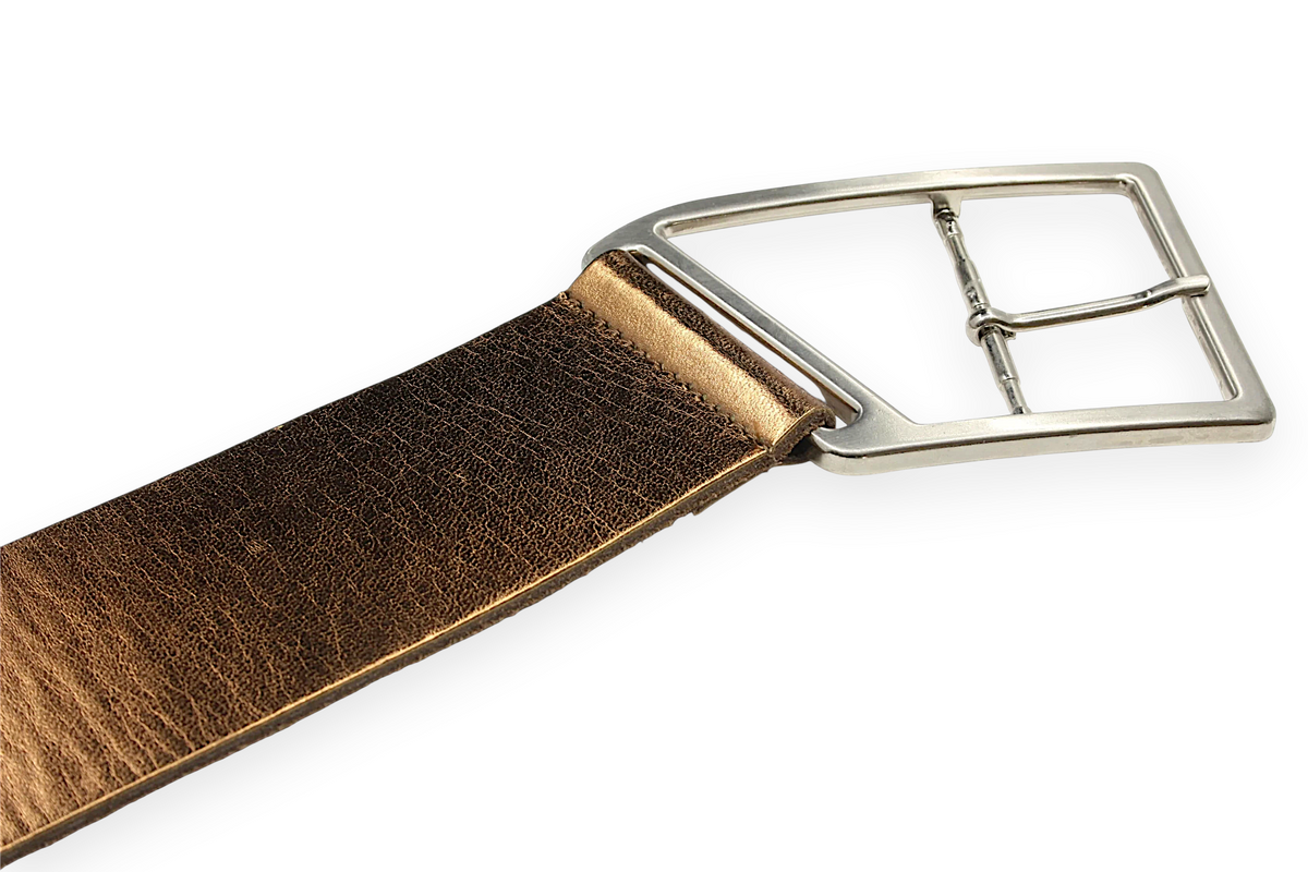 dames brede riem brons leer (metallic) 6 cm