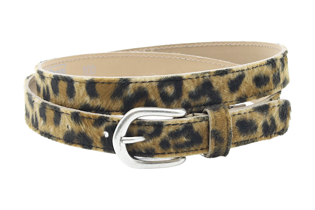 Afdelingriemen.nl damesriem in bruin met luipaardprint en zilverkleurige gesp, 2,5 cm breed