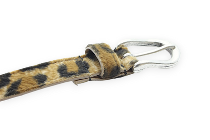 Afdelingriemen.nl damesriem in bruin met luipaardprint en zilverkleurige gesp, 2,5 cm breed