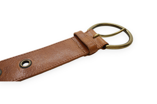 dames riem met studs cognac leer 5 cm