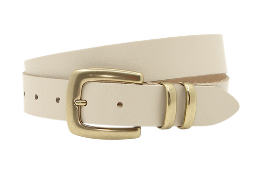 dames smalle riem beige leer 3 cm