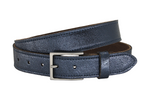 Afdelingriemen.nl donkerblauwe leren damesriem met subtiele metallic glans en een zilverkleurige gesp.