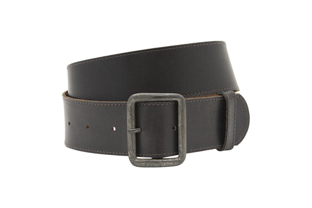 Afdelingriemen.nl donkerbruine leren damesceintuur met vintage metalen gesp en robuuste stiksels