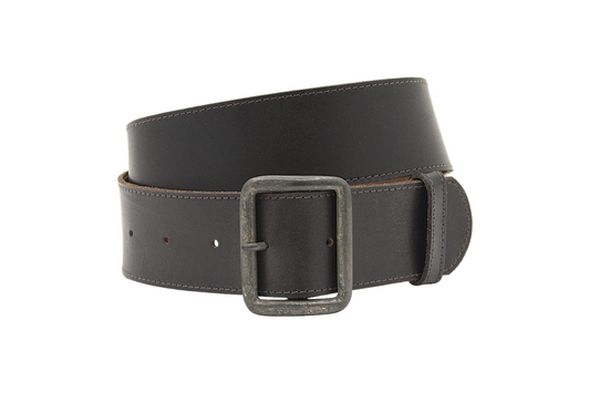 Afdelingriemen.nl donkerbruine leren damesceintuur met vintage metalen gesp en robuuste stiksels