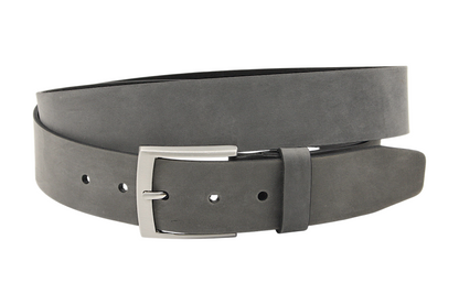 Afdelingriemen.nl grijze leren herenriem met een matte afwerking en een zilverkleurige metalen gesp.