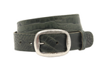 Afdelingriemen.nl olijfgroene leren riem met krokodillenprint en een robuuste zilverkleurige gesp met vintage finish.