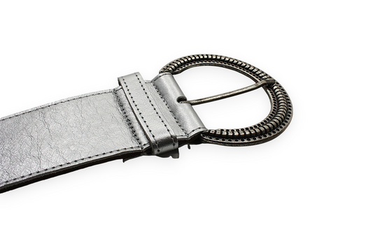 dames brede riem zilver leer (metallic) 6 cm