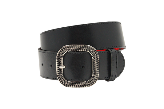 dames brede riem zwart leer 5 cm