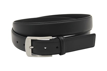 Afdelingriemen.nl zwarte leren herenriem met zilverkleurige gesp en strakke stiksels voor een formele look