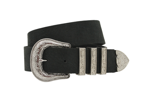 dames jeans riem zwart leer (nubuck) 4 cm
