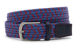 heren elastische riem blauw/rood leer/elastiek 3.5 cm