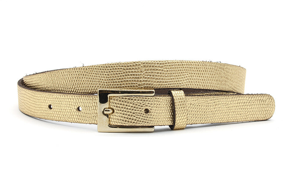 Leren smalle dames riem goud