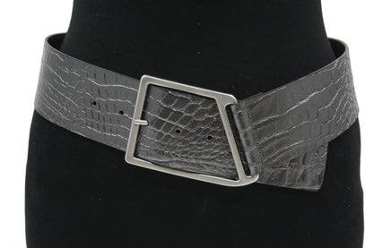 Damesriem oud zilver - Brede leren riem 6cm met zilveren gesp