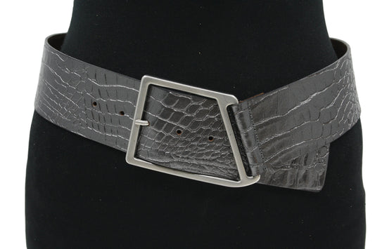 Damesriem oud zilver - Brede leren riem 6cm met zilveren gesp