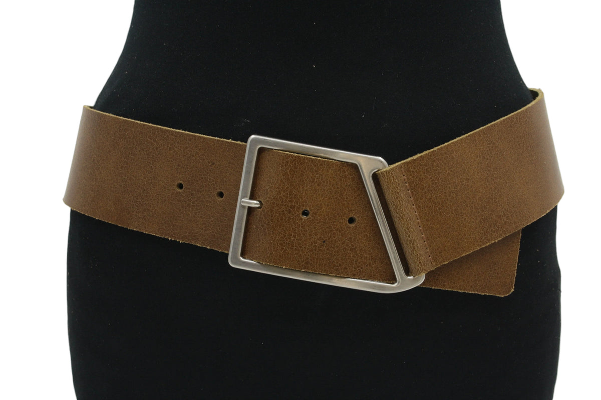 Women's belt tobacco brown - Leather hip belt 6 cm with silver buckle