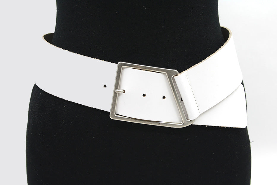 dames brede riem wit leer 6 cm