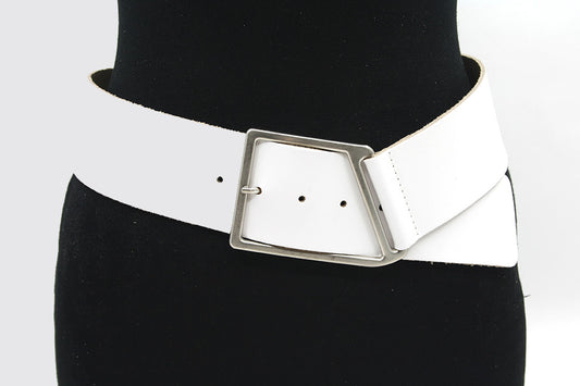 dames brede riem wit leer 6 cm