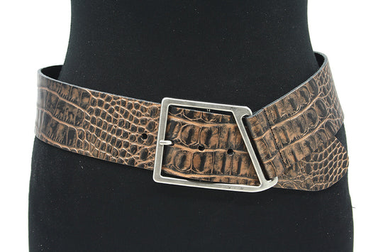 Dames brede afhangriem brons/zwart croco