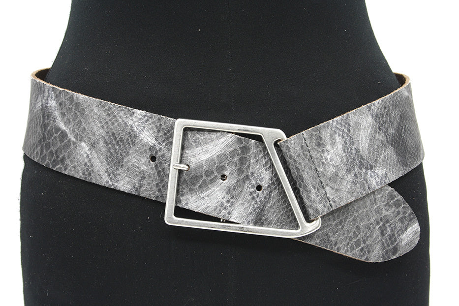 Dames brede afhangriem grijs slang