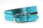 dames jeans riem turquoise leer 4 cm