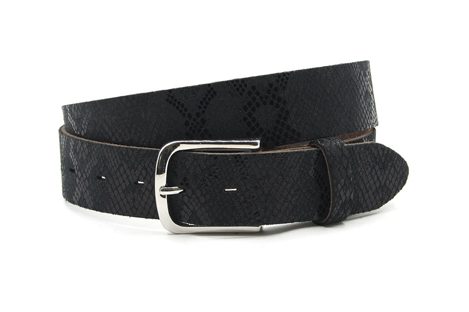 Dames riem zwart met hagedis print