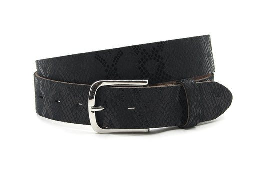 Dames riem zwart met hagedis print