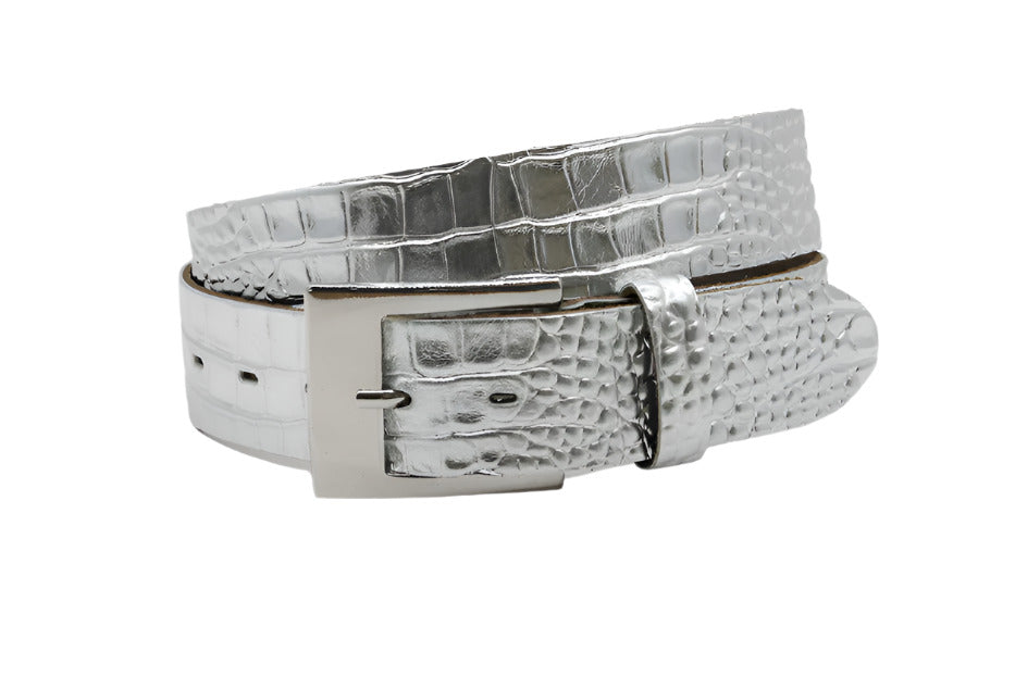 Dames riem zilver met croco print