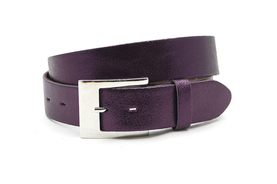 dames jeans riem paars leer 4 cm