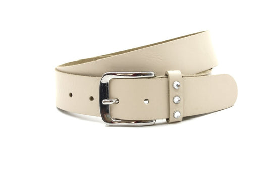 dames riem beige strass
