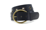 dames brede riem blauw leer 5 cm